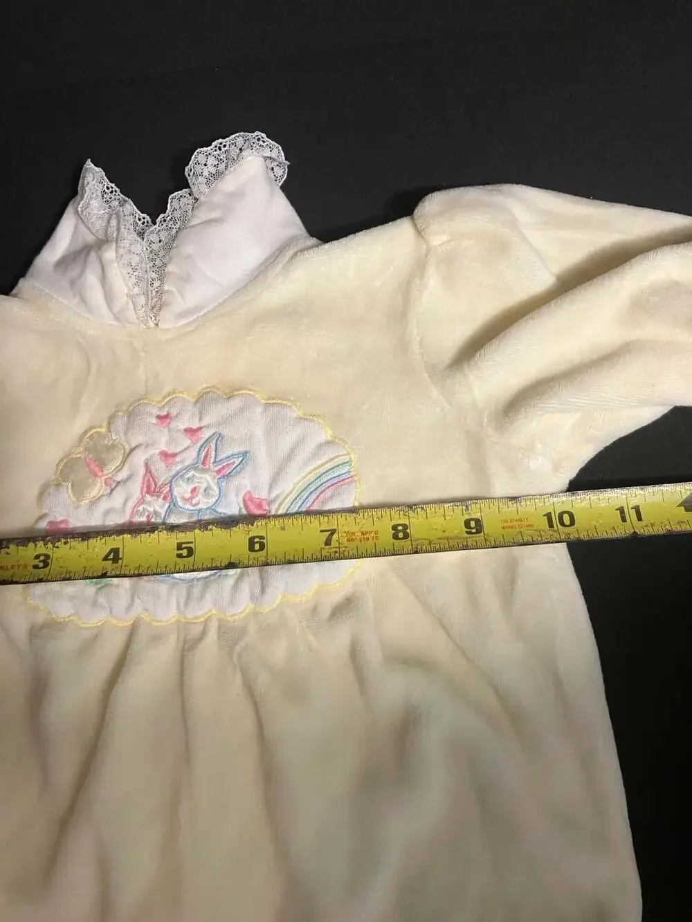 Vintage Yellow Velour Baby Footed Sleeper with Embroidered Easter Bunnies